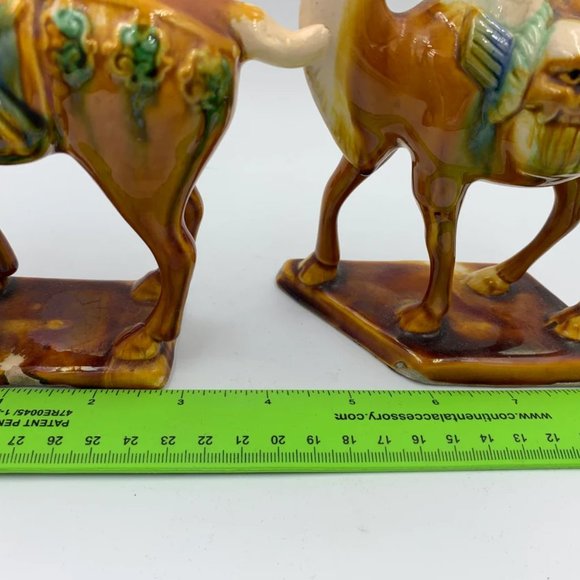 1980's Vintage Chinese Sancai Glaze Porcelain Tang Camel and Horse Figures - Picture 5 of 6